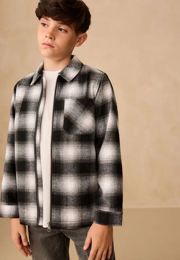 Рубашка Regular fit check zip through shirt Next, mono core, черно-белый — фото 2