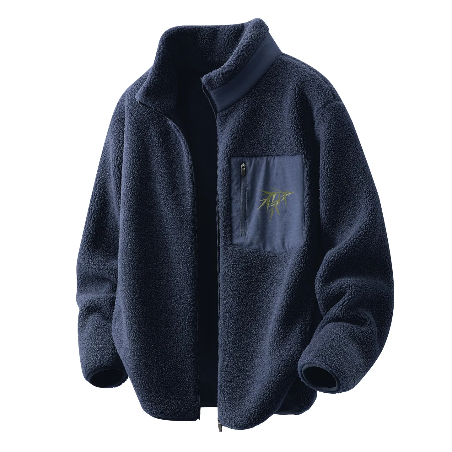 Детская куртка двусторонняя флисовая MINISO, Navy Blue (with Hanging Bamboo Green Chest Logo)