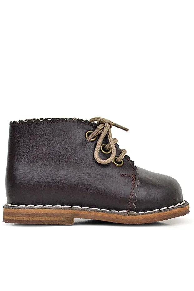 Детские ботинки для девочек кожаные с принтом Handmade genuine leather lace-up baby boots Stella Butik, Brown — фото 2
