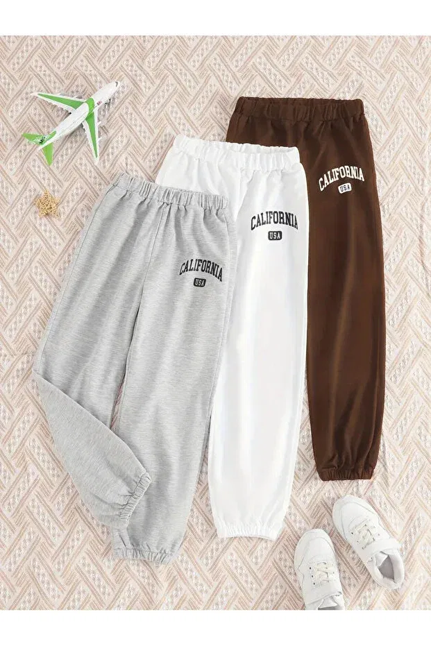 Детские спортивные штаны для девочек с принтом Basics Louisa, Brown-Grey-White