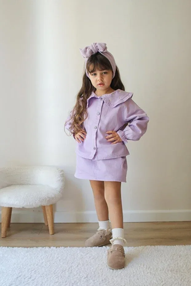 Детский для девочек костюм с джинсовой юбкой Bloom, Purple — фото 2