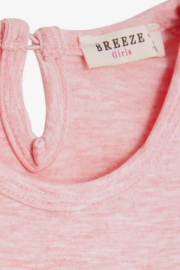 Детская футболка для девочек с принтом Dancer Girl Printed Laced Breeze, Salmon Melange — фото 3