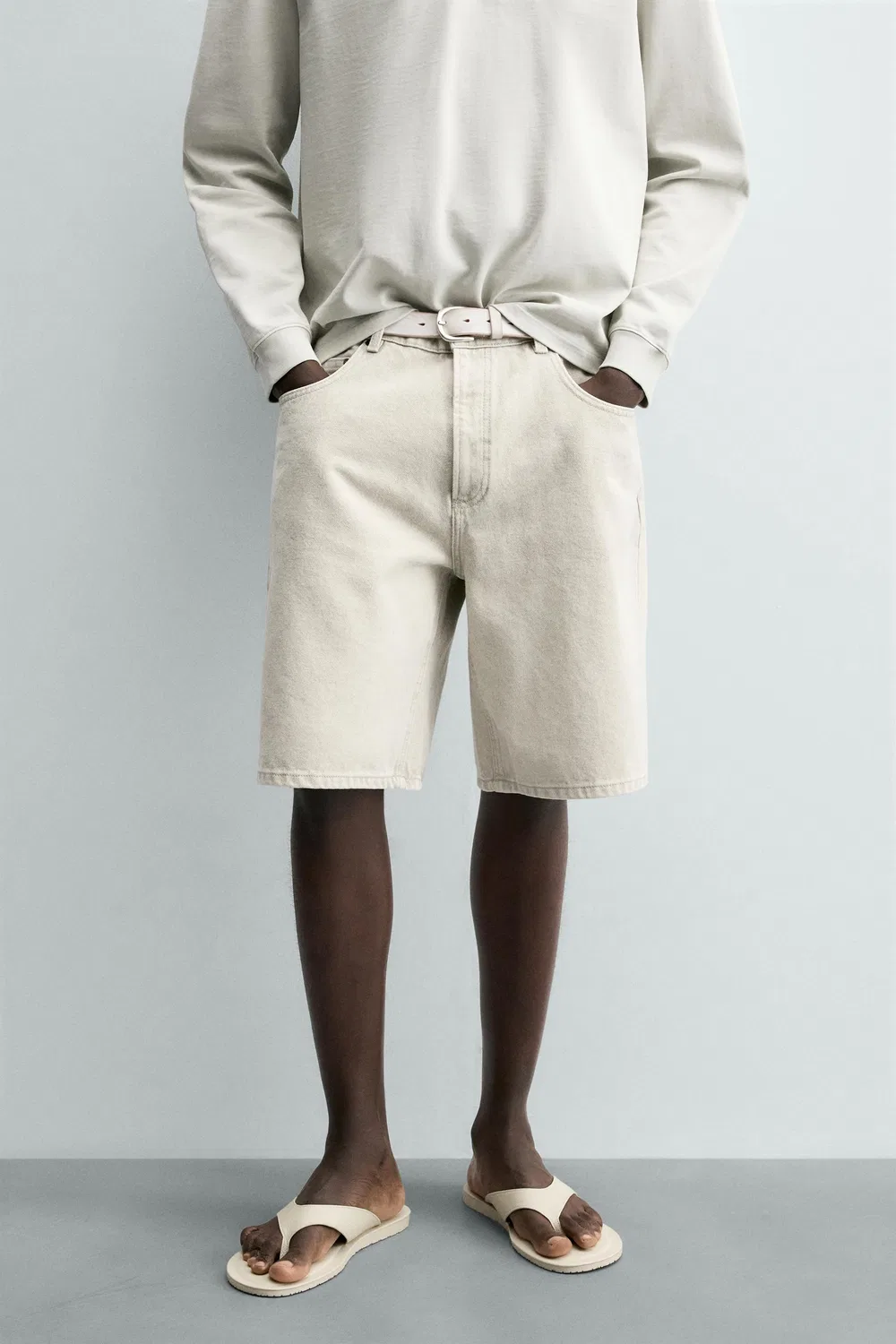 Джинсовые шорты стандартного кроя-бермуда ZARA, Sand — фото 2