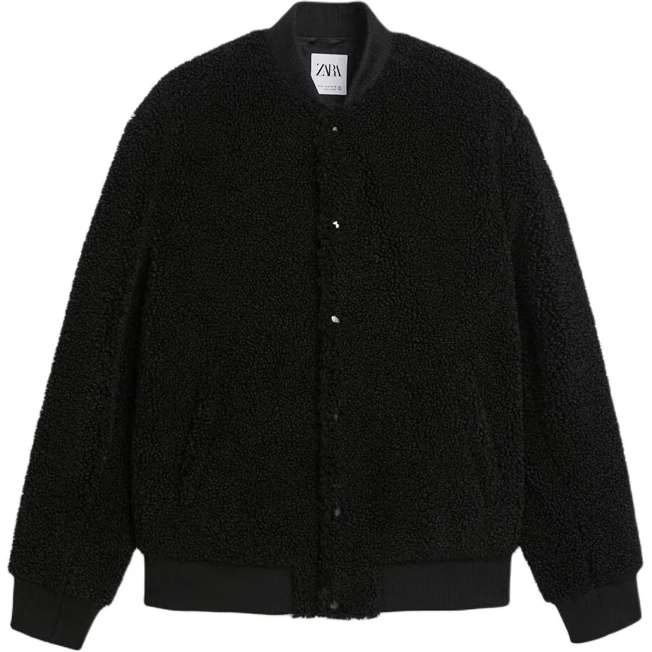 Мужская куртка с воротником-стойкой и флисовой подкладкой Pilot, ZARA, Black