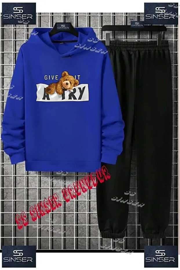 Детский комплект из худи и брюк с принтом Bear Part Label Ss Sinser, Blue - Black