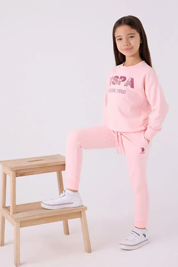 Детский комплект из свитшота и брюк для девочек с принтом Get Your Dreams U.S. Polo Assn., Pink — фото 2