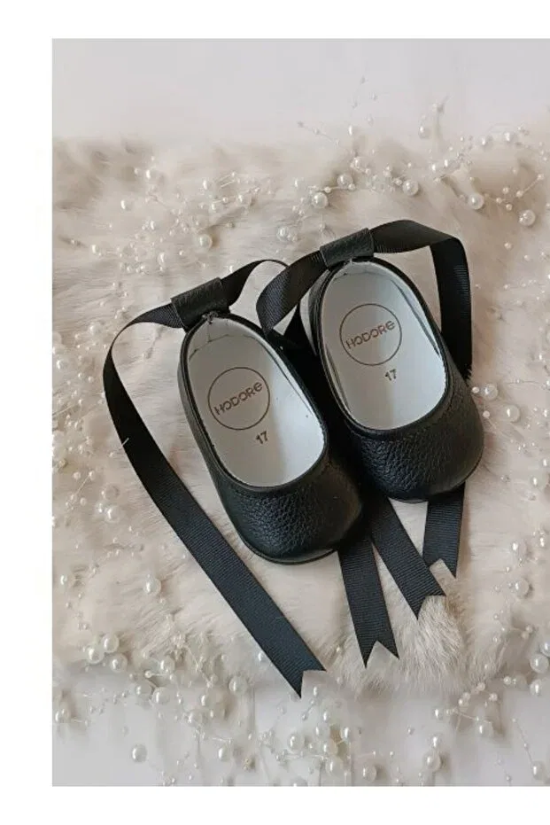 Детские туфли-лодочки из натуральной кожи Fiore genuine leather baby ballerina loafer Hodore, Black
