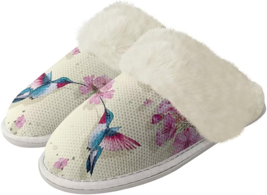 

Женские и мужские забавные пушистые тапочки с животными для пары, противоскользящие домашние туфли с резиновой подошвой, уютные Xixirimido, Hummingbird