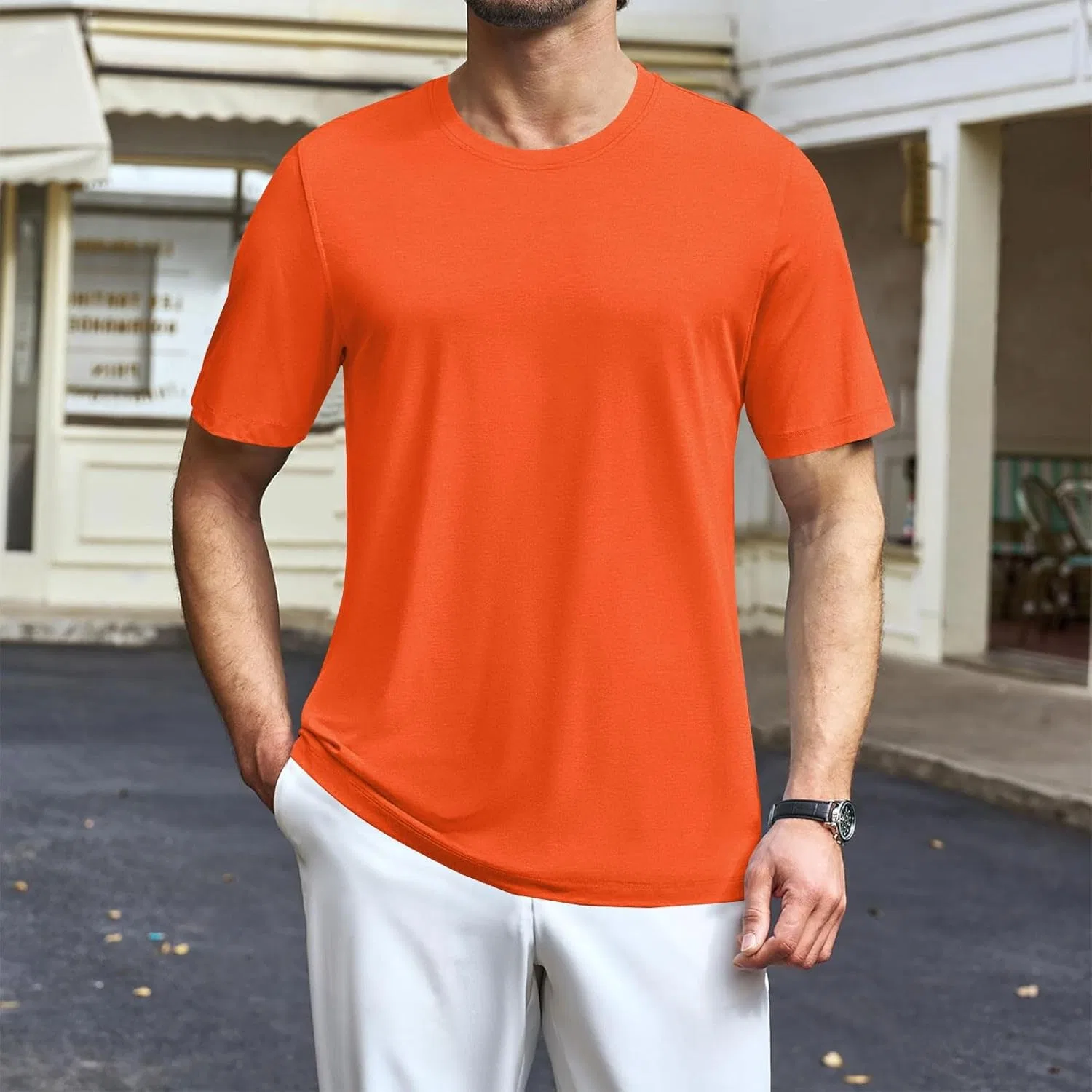 Мужская футболка с пальмами Crew Neck Cotton, Orange — фото 3