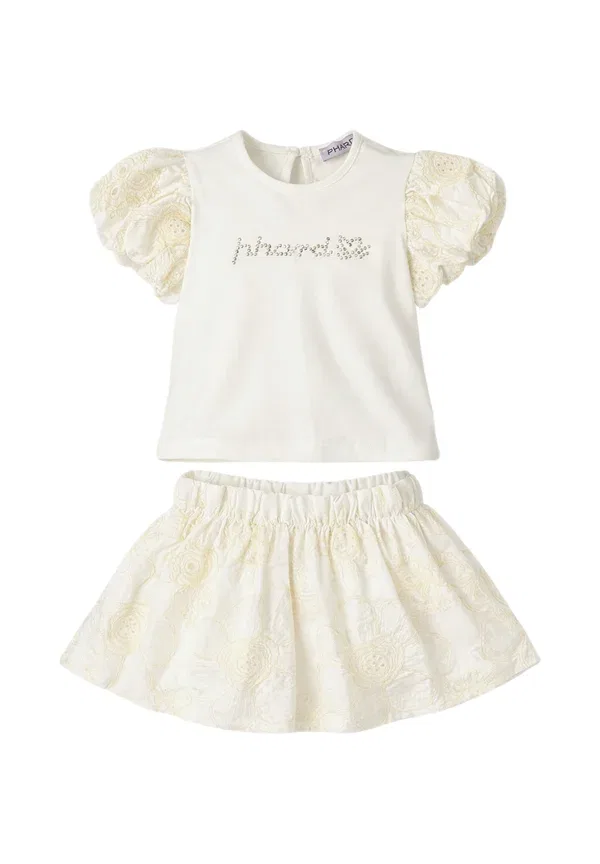 Комплект из футболки и юбки-трапеции, хлопок, Set gonna e magliettina, Phard, off-white, белый