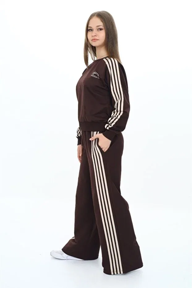 Детский комплект спортивного костюма для девочек из хлопка Asortik Kids, Brown — фото 4