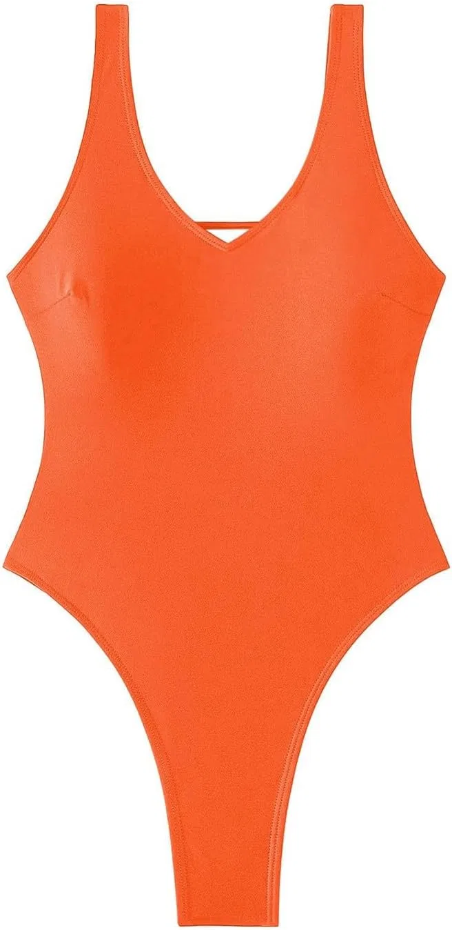 Женский цельный купальник ретро с высоким вырезом Wide Strap, Orange — фото 3