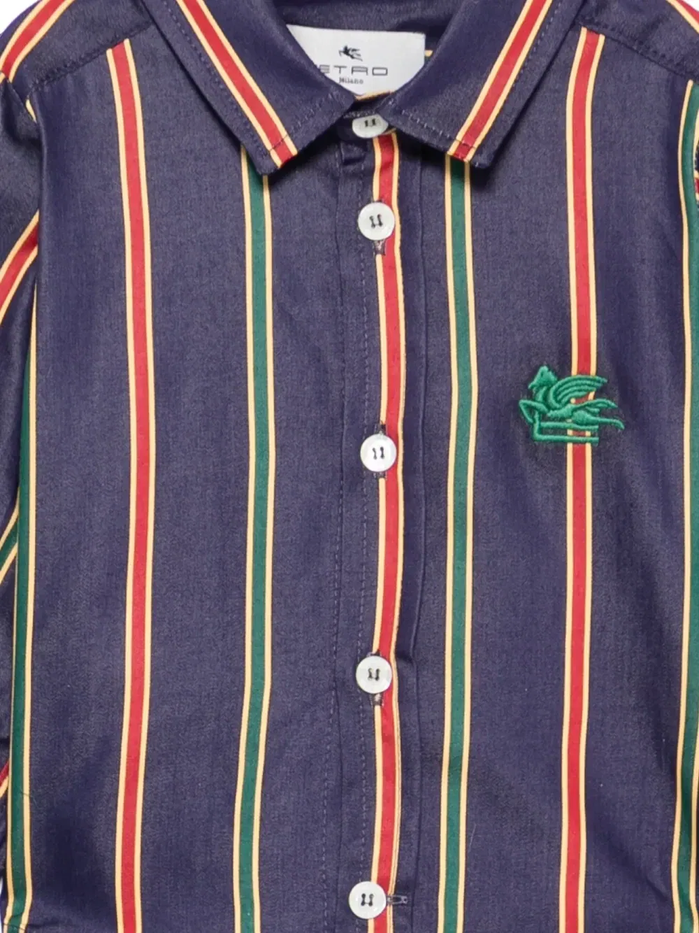Полосатая рубашка с вышивкой Пегаса Etro Kids, синий — фото 3