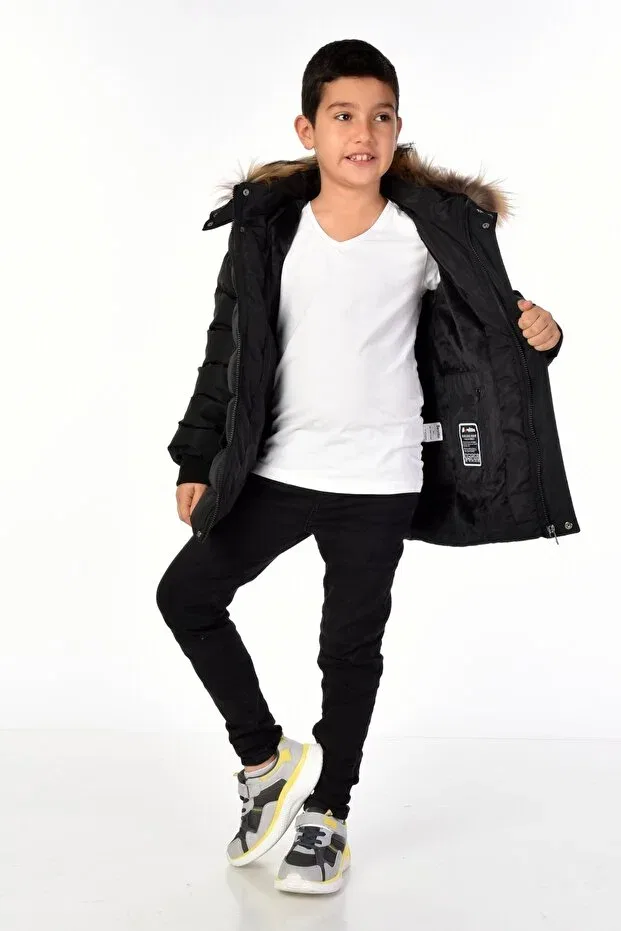 Детское пуховое пальто для девочек с капюшоном Benitto Kids, Black — фото 4