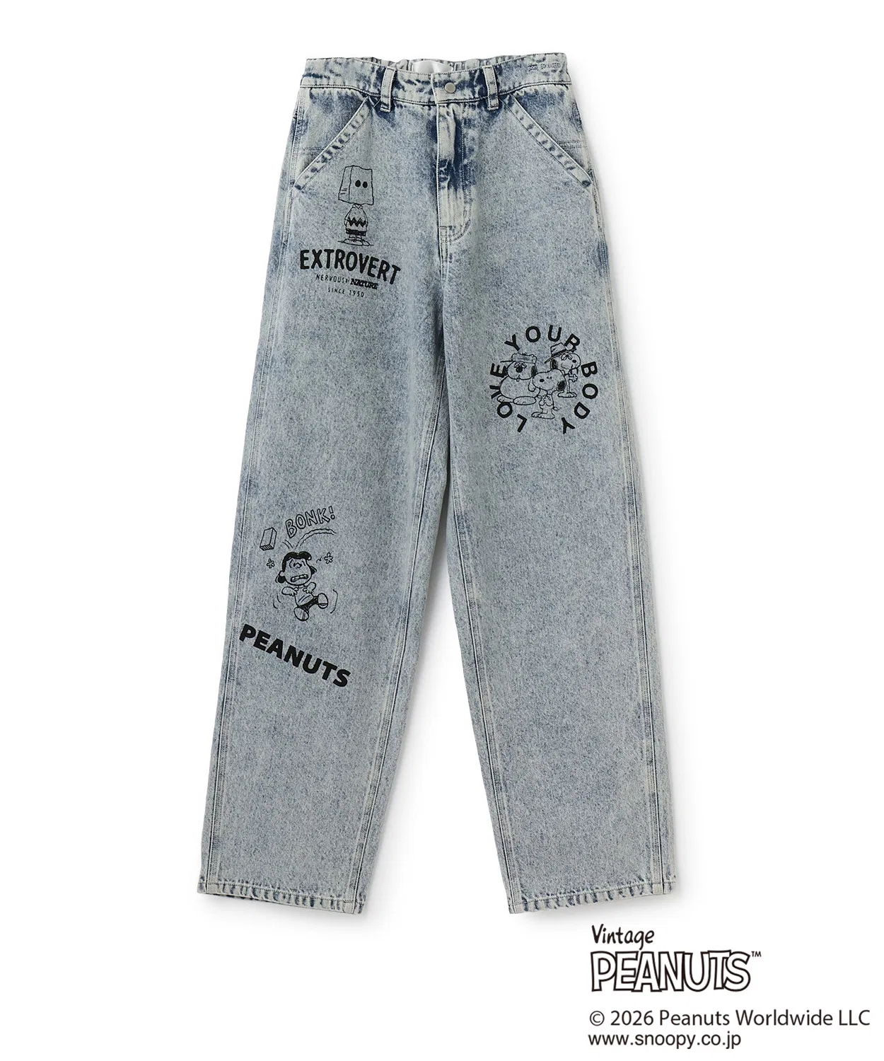 Детские джинсовые брюки с принтом PEANUTS, модель Graphic Denim Painter, pom ponette junior, Light Blue