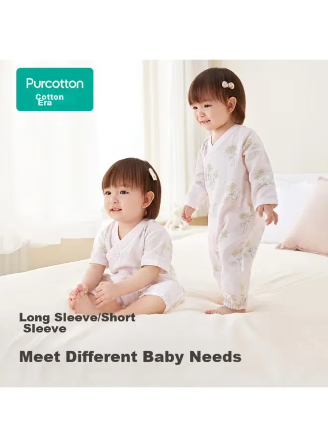 Боди-комбинезон для новорожденных из хлопковой марли с историей сада Purcotton, розовый — фото 4