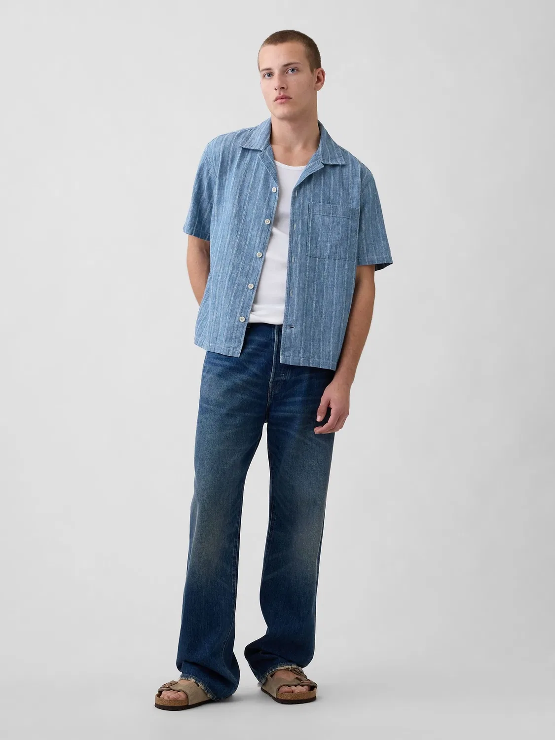 Рубашка джинсовая Gap Resort, Medium wash — фото 3