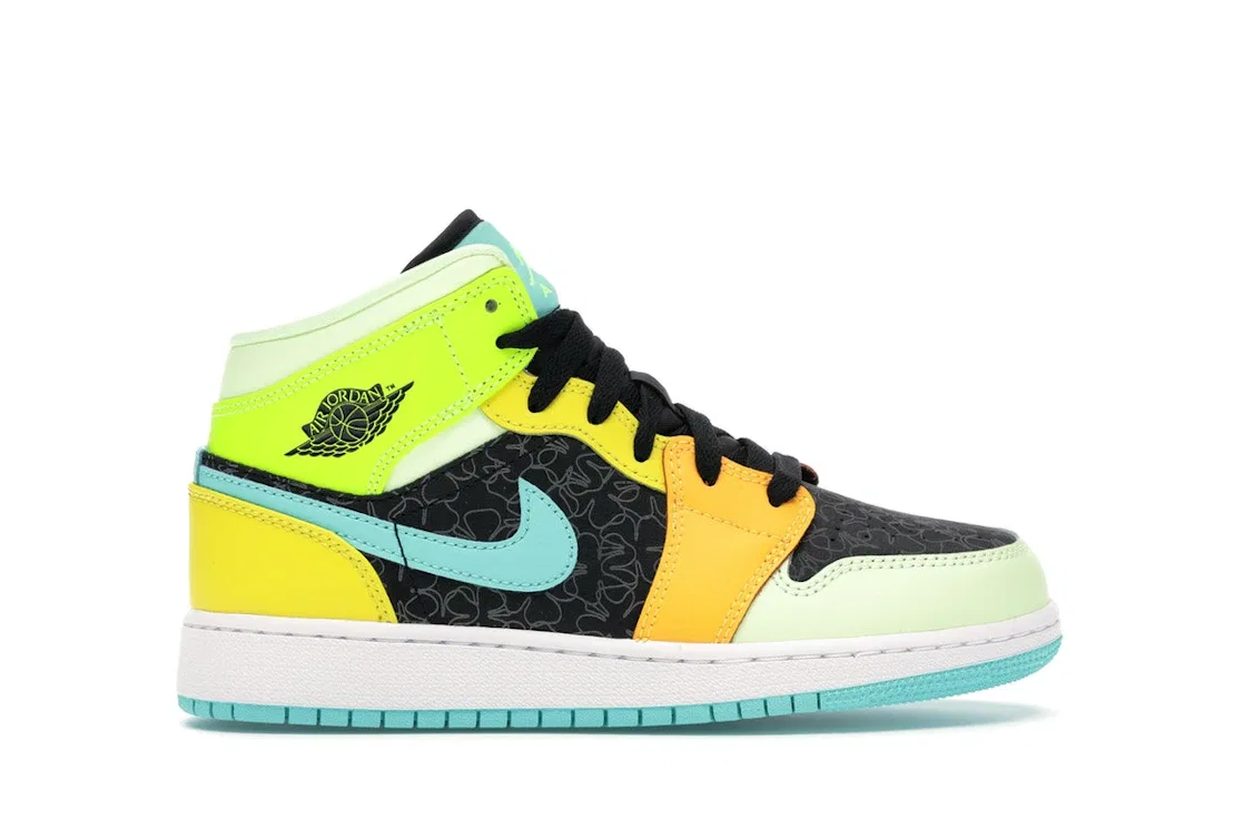Детские кроссовки Lifestyle с принтом Jordan 1 Mid SE Aurora Green, Black/Aurora Green