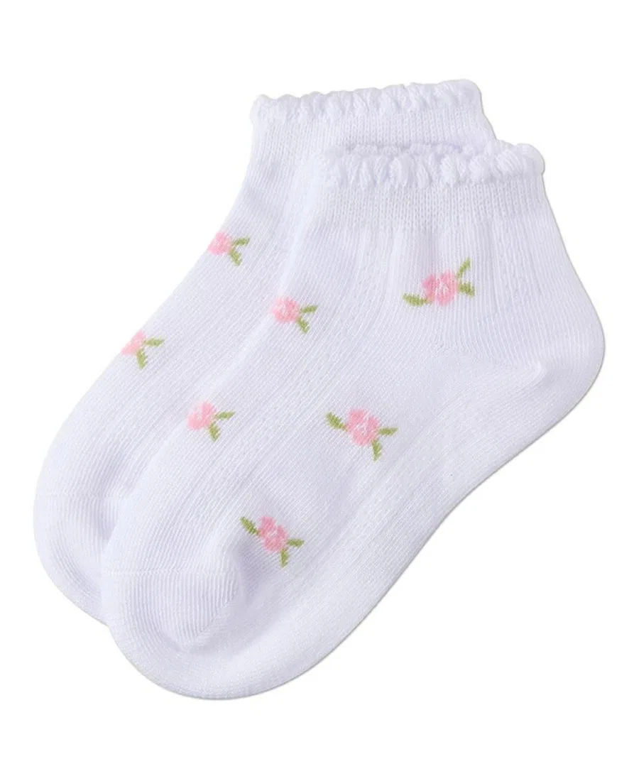 Детские носки с ажурным узором и оборкой, модель Mini-Floral Pattern MeMoi, White — фото 3
