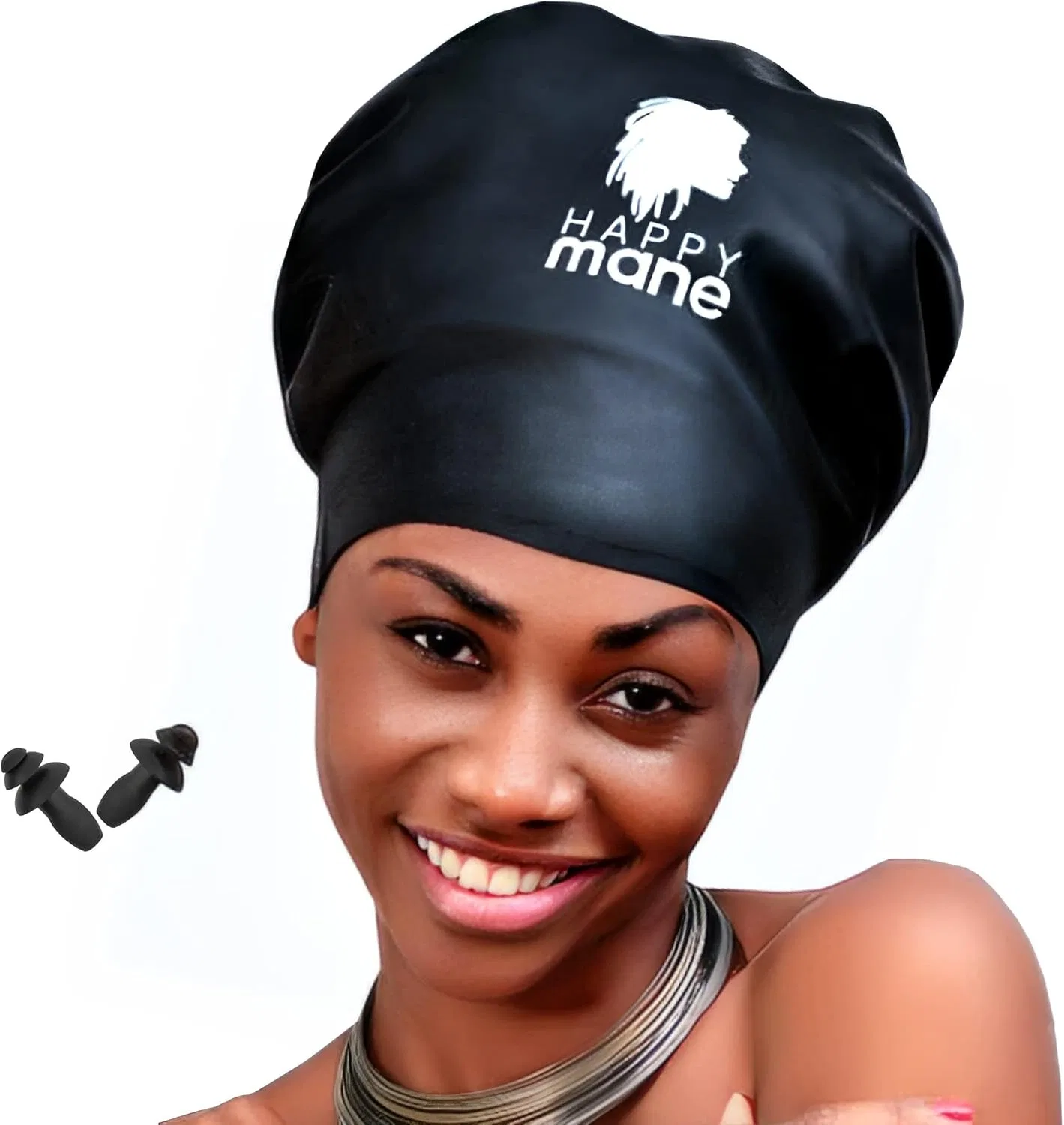 Шапочка для плавания силиконовая, для длинных волос, Happy Mane, L, Black
