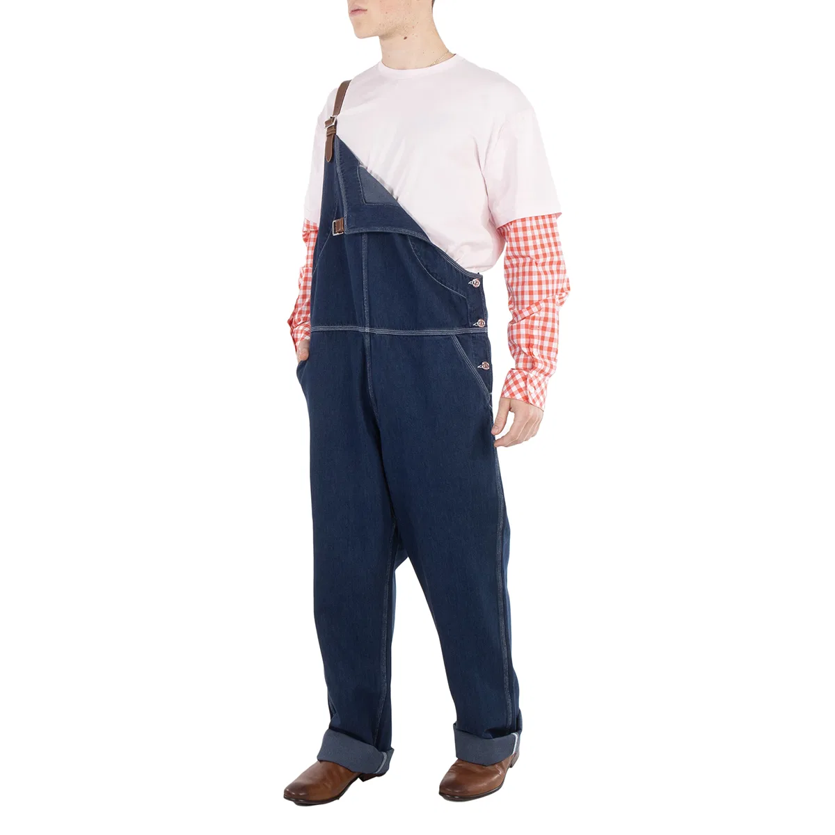 Комплект джинсовый комбинезон с кожаной отделкой Dark Canvas Blue Leather-Trim Denim Dungarees Burberry, Dark Canvas Blue — фото 2