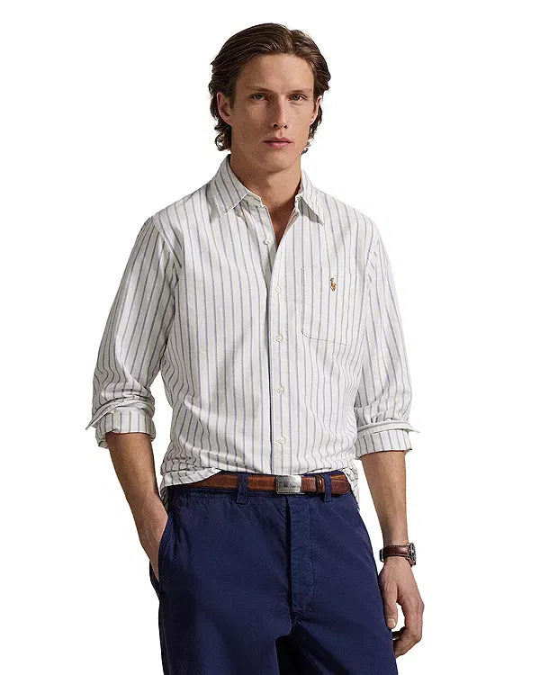 Мужская рубашка с принтом Classic Fit Stripe Oxford Shirt Polo Ralph Lauren, белый/синий