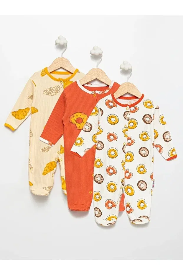 Детский комбинезон для девочек и мальчиков хлопковый с принтом Enia baby girl boy baby outfit cotton snap fastener booties patterned 3-piece seasonal jumpsuit 0-3-6-9 months Defne Lina Baby, Multicolor