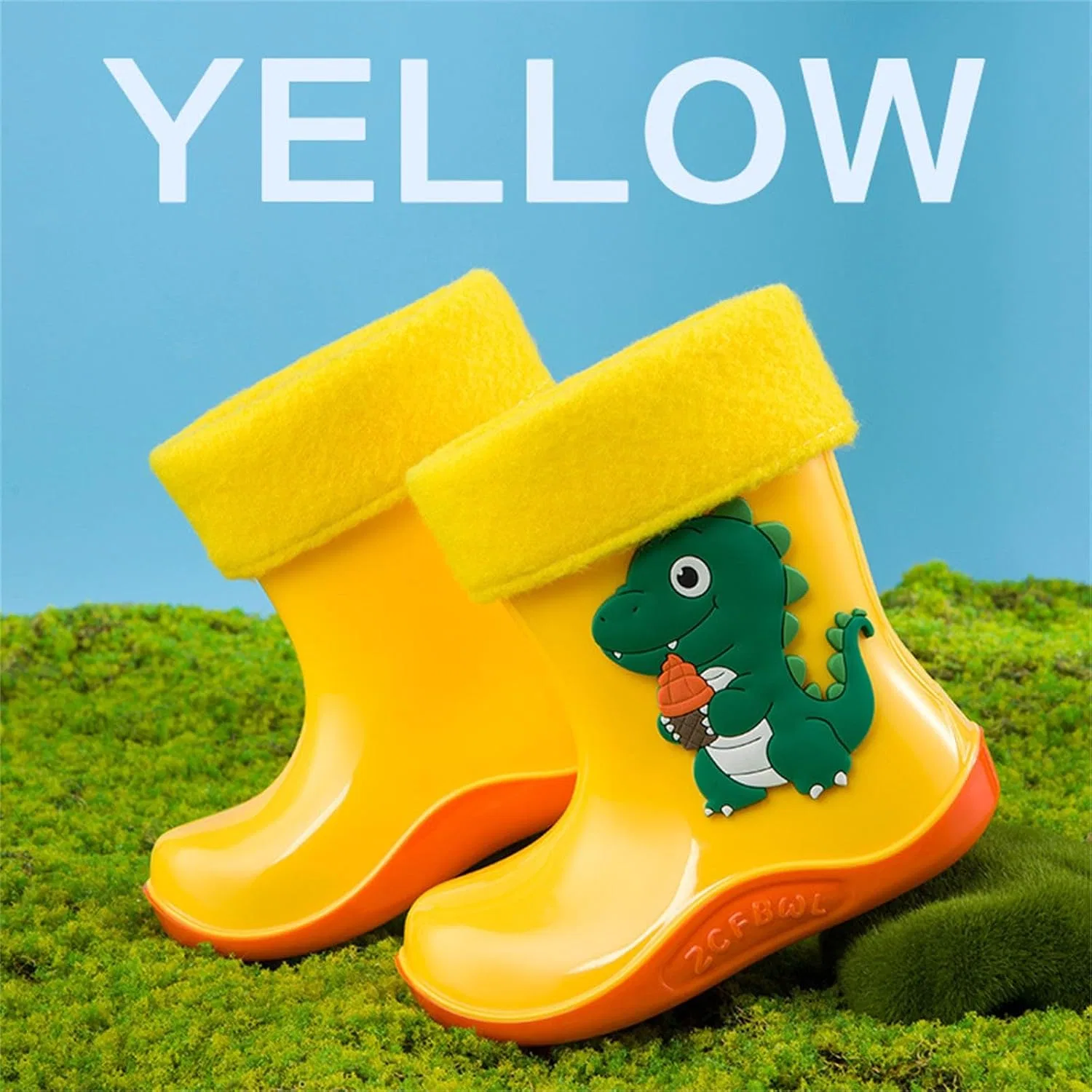 Детские резиновые сапоги с принтом для девочек и мальчиков, Yellow — фото 2