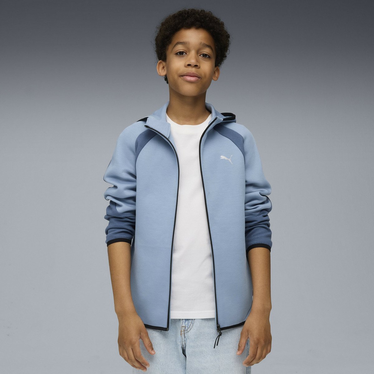 Детская толстовка Evo Stripe на молнии, размеры 120-160 см PUMA, Cool Blue