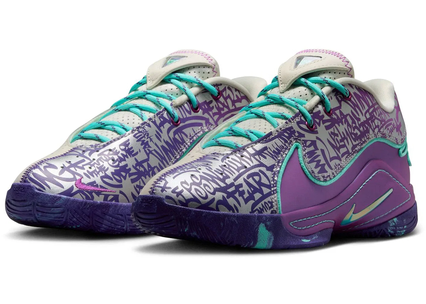 Детские кроссовки для баскетбола LeBron 22 Nike, Soft Pearl Vivid Purple Court Purple Hyper Turquoise — фото 2