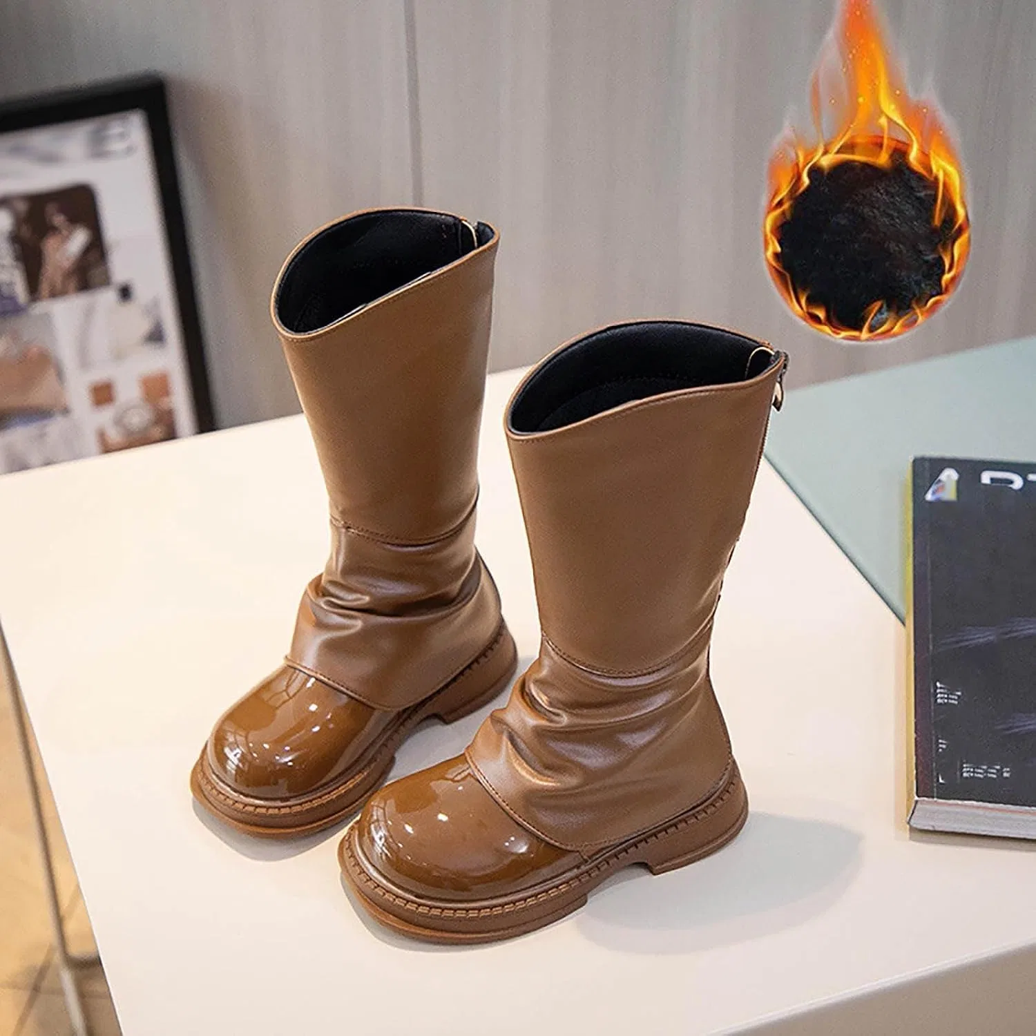 Детские сапоги для девочек с принтом, модель Girls Tall Mid Calf Riding Boots, Khaki — фото 2