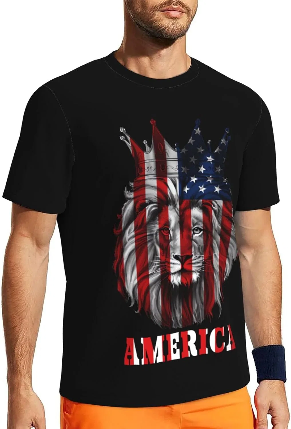 Мужская футболка с принтом King Lion America Flag, Black — фото 2