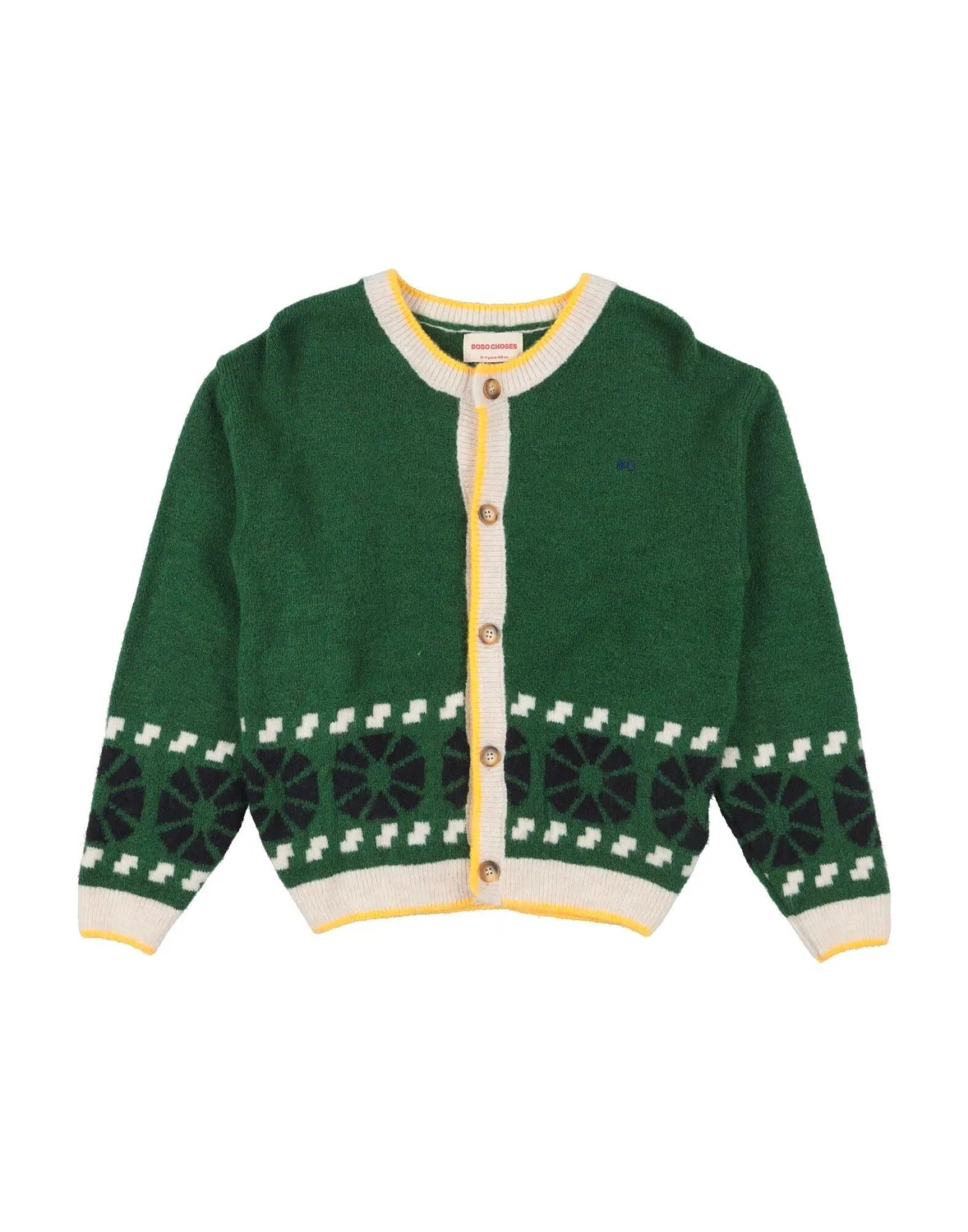 Детский жаккардовый кардиган с длинным рукавом Bobo Choses, Emerald Green