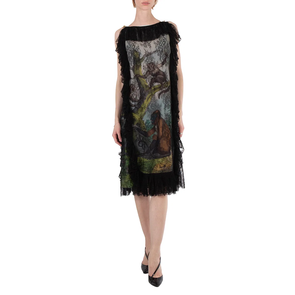Платье-смена с кружевом и принтом обезьян Ladies Light Opal Green Chantilly Lace and Monkey Print Shift Dress Burberry, Light Opal Green