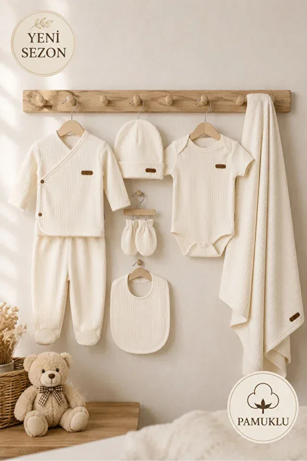 Детский комплект боди для новорожденных хлопковый Seasonal cotton 7-piece baby girl-boy hospital discharge bodysuit set Miapolixa, White — фото 2