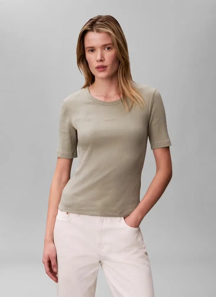 Calvin Klein Футболка с коротким рукавом и рубчиком, серый