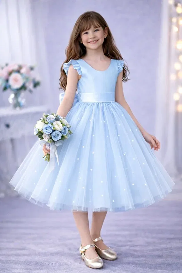 Детское платье для девочек с воланами Madyabutik, Baby Blue — фото 2