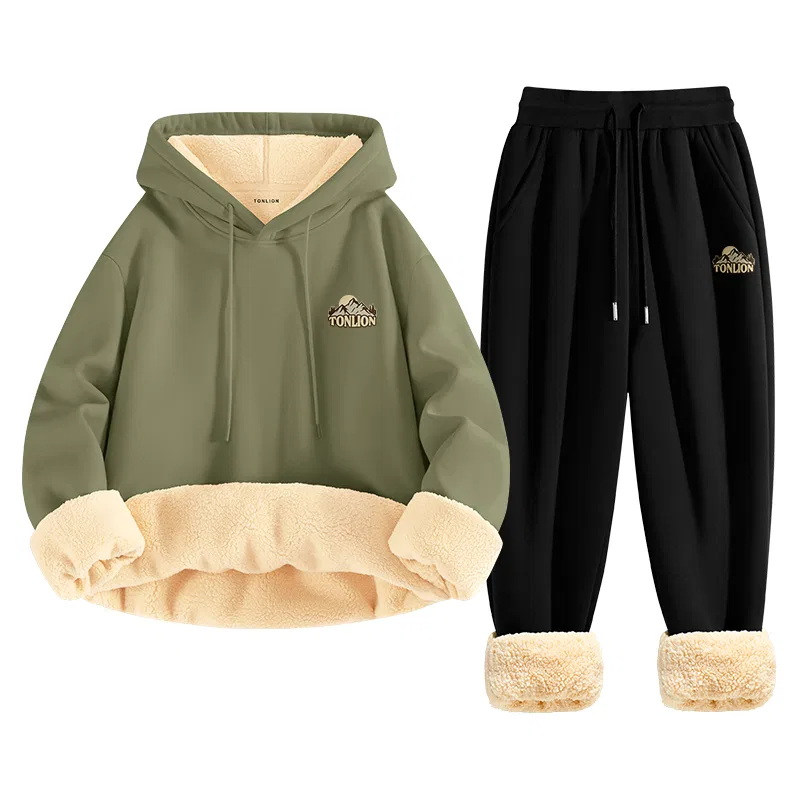 Детский комплект худи и спортивных штанов из флиса с принтом Tonlion, Greyish Green Heather Navy