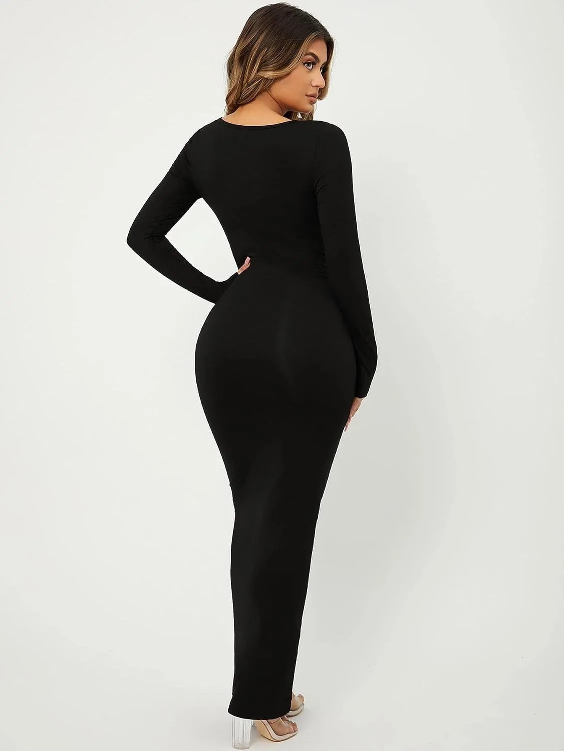 Женское длинное платье-бодикон с длинными рукавами, Black — фото 3