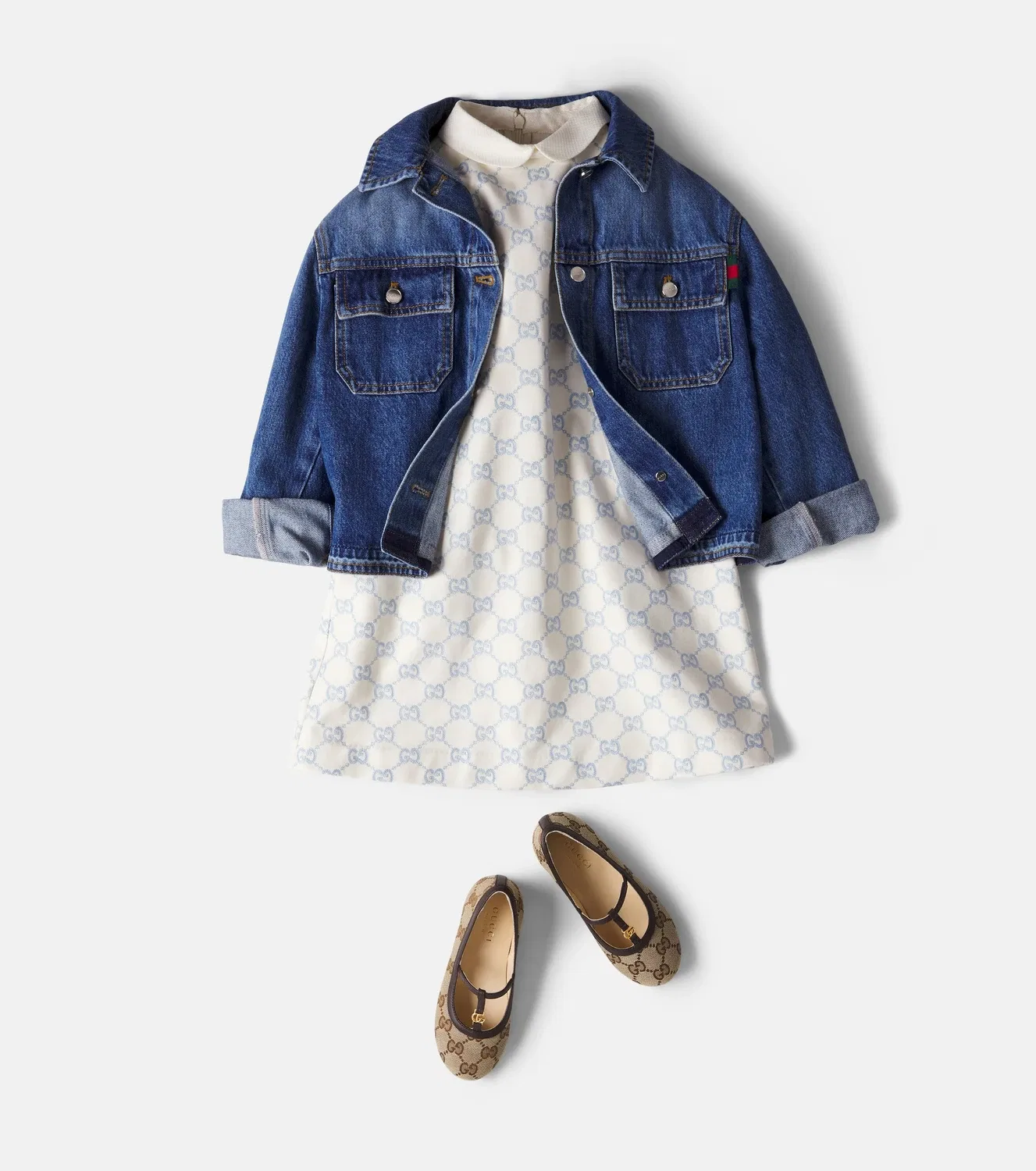Нарядное платье с жаккардовым узором GG Gucci Kids, Ivory Light Blue — фото 2