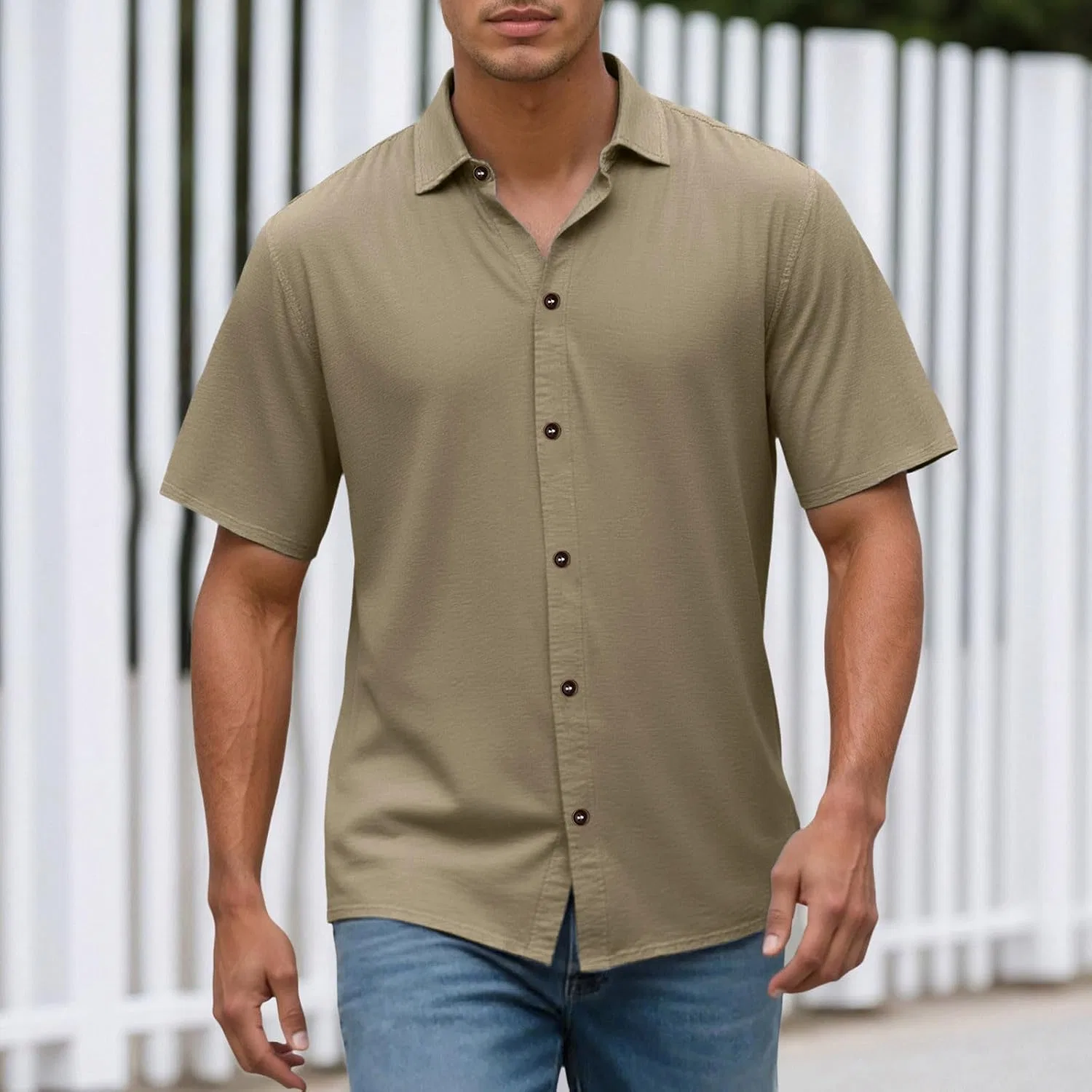 Мужская рубашка с коротким рукавом, slim fit, зелёный — фото 2