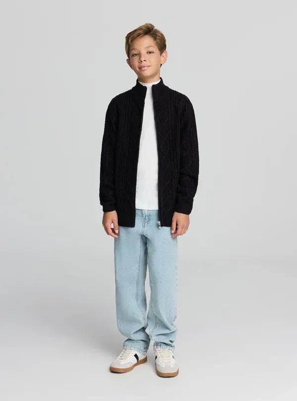 Кардиган с кабельной вязкой Cardigan Terranova, черный