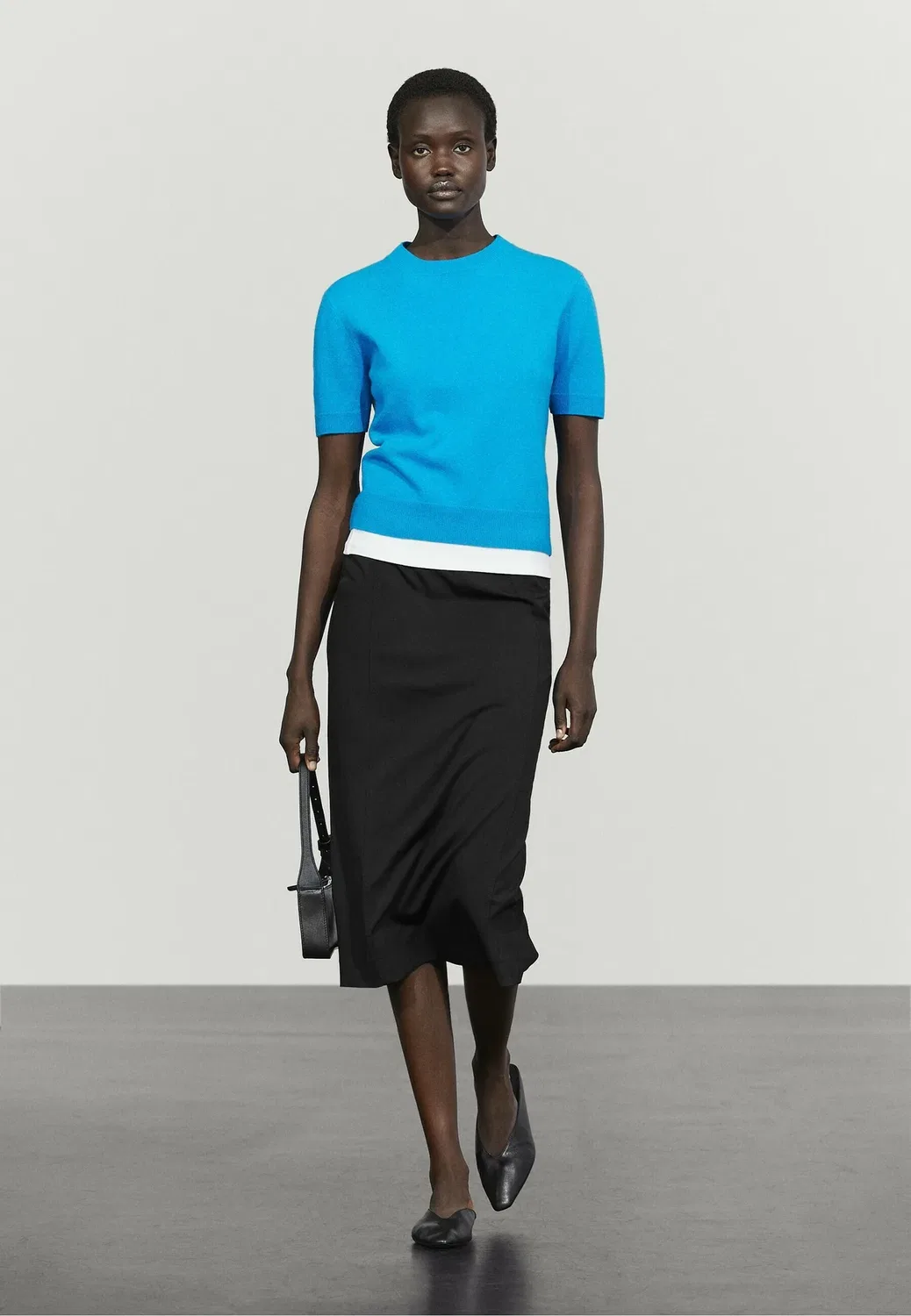 Прямая юбка миди - юбка А-силуэта Massimo Dutti, Black — фото 2