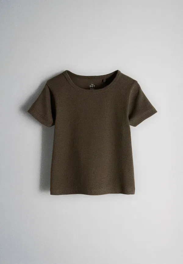 Футболка полосатая Basic t-shirt, The Set, Brown Cream Stripe, кремовый — фото 2
