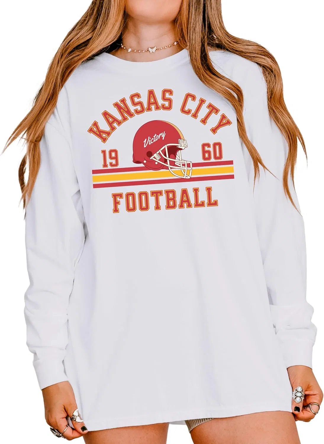 Мужская футболка с длинным рукавом Kansas Football ретро, White