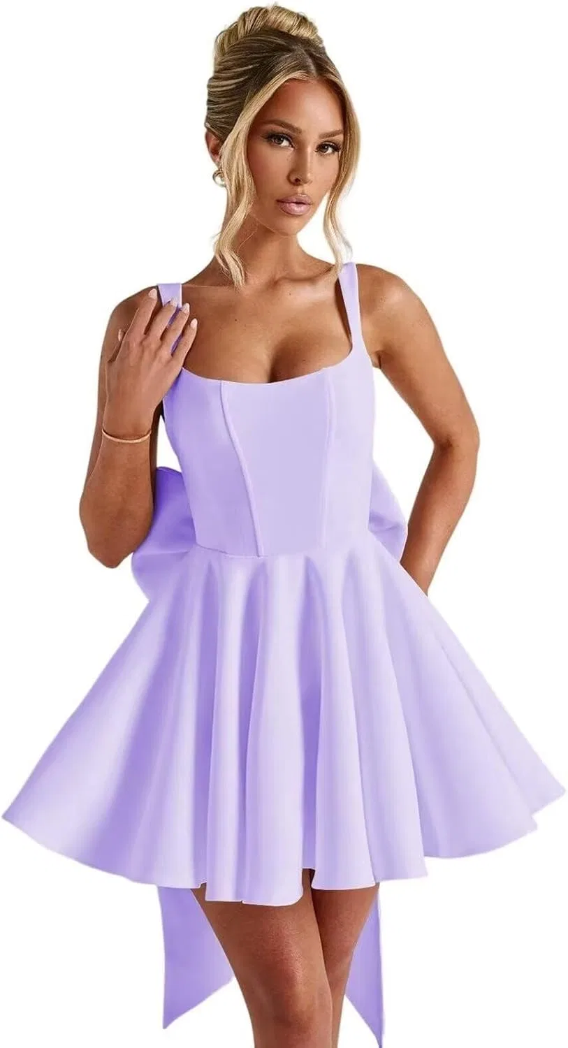 Женское короткое коктейльное платье с открытой спиной, Lavender