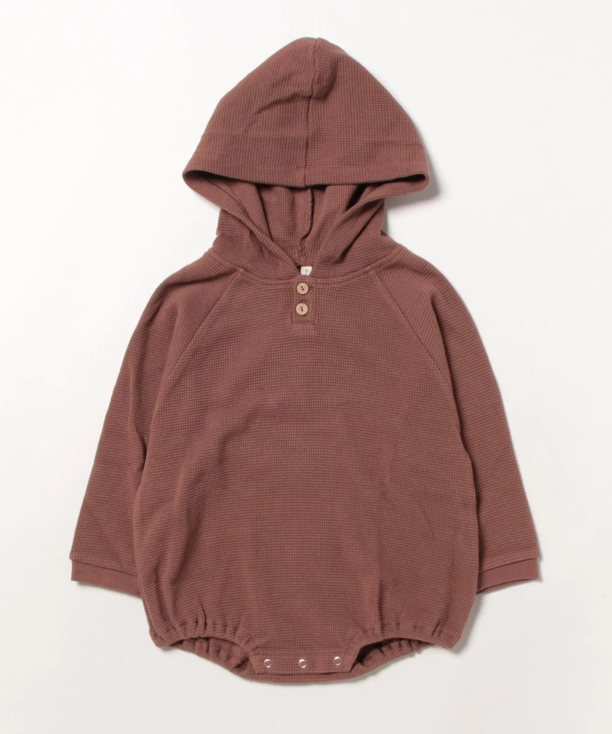 Детский боди-комбинезон с длинным рукавоми капюшоном, модель Waffle Hooded Bubble Romper Quincy Mae, Brown