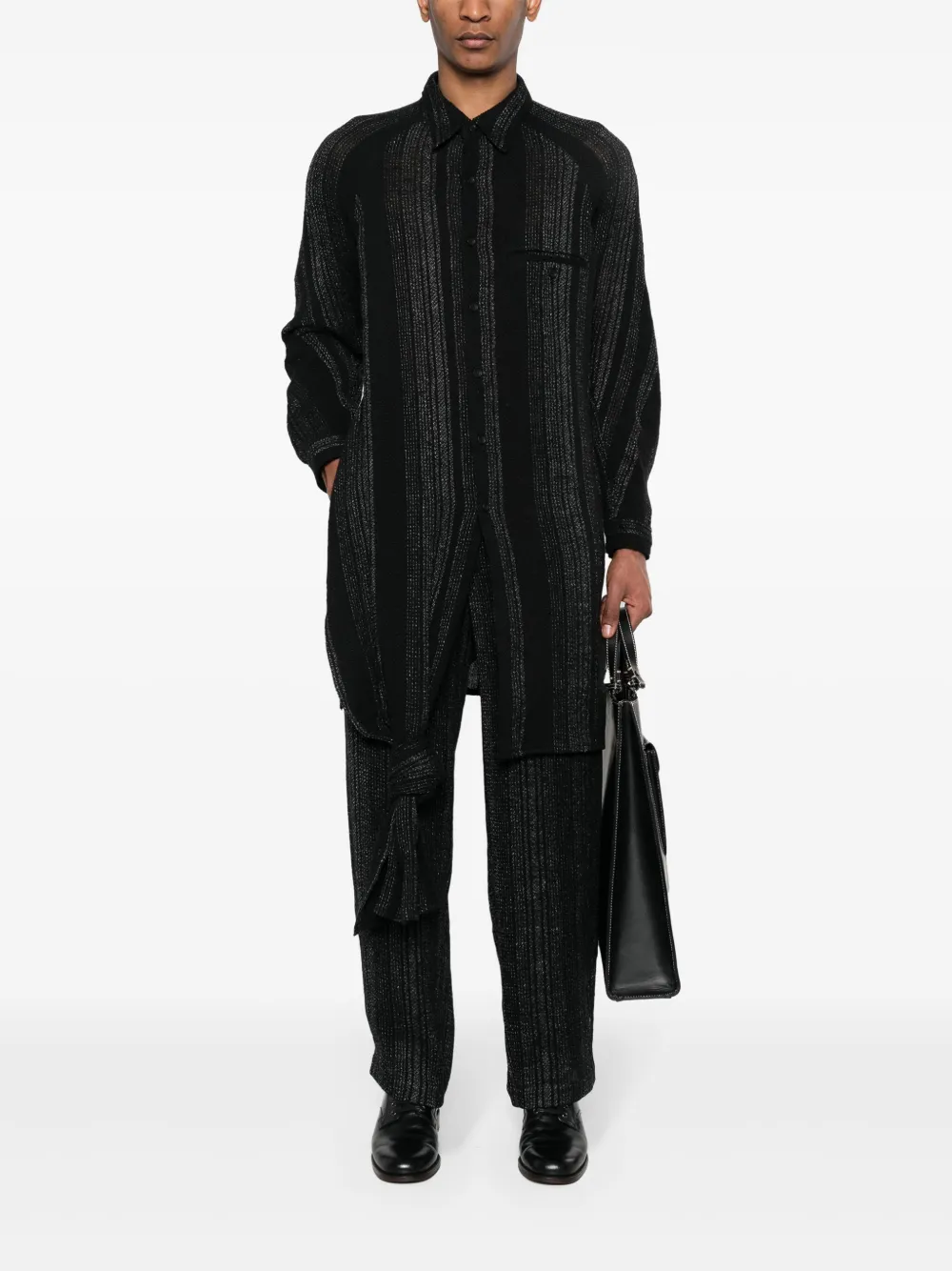Полосатая рубашка с узлом Yohji Yamamoto, черный — фото 2