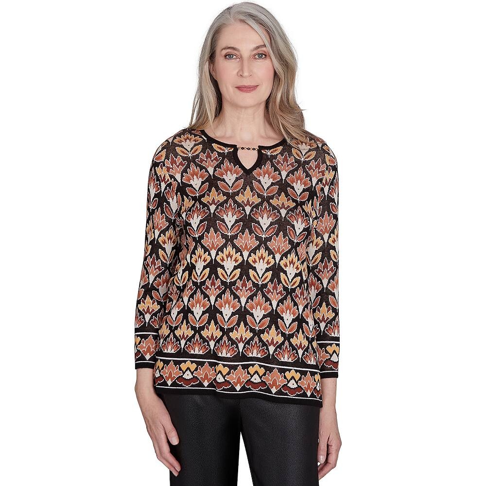 

Женский топ Alfred Dunner Cosy с вырезом из бисера и разрезом на шее, цвет Neutral Multi