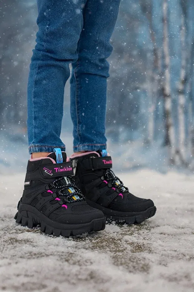 Детские ботинки для девочек с принтом Minibonito, Black/Fuchsia